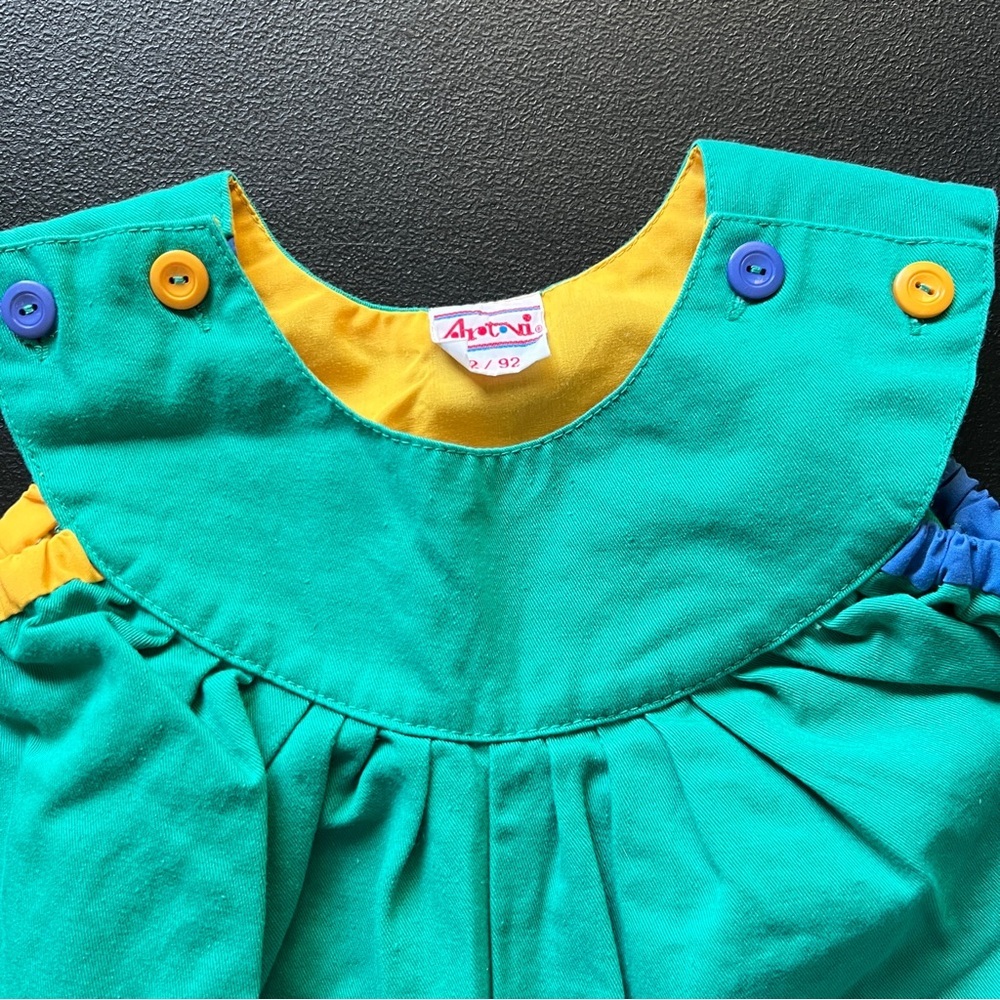 Vintage 1990s Art Viti Color block Green Blue Romper Overalls Unisex Kids Retro - Picture 9 of 15